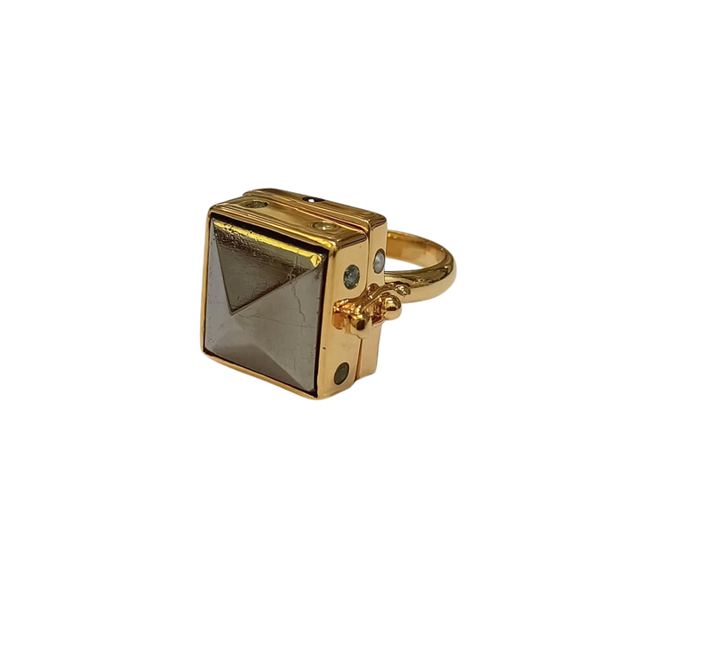Bejeweled Locket Box Ring Pyrite