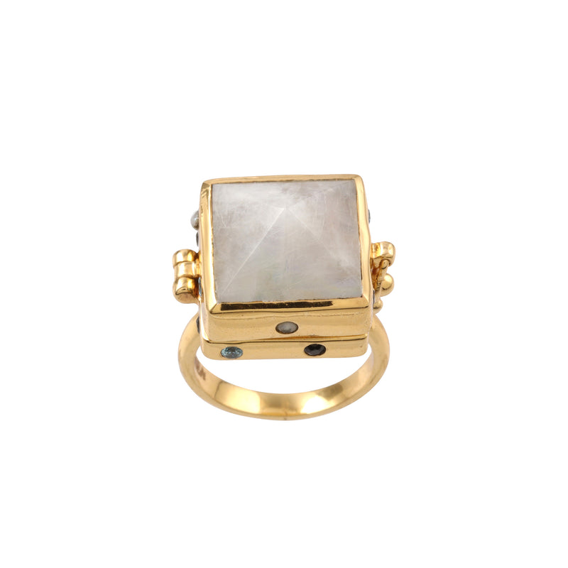 Bejeweled Locket Box Ring Moonstone