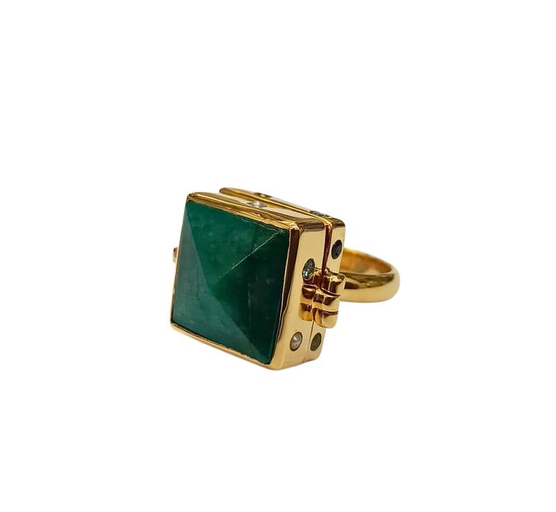 Bejeweled Locket Box Ring Emerald
