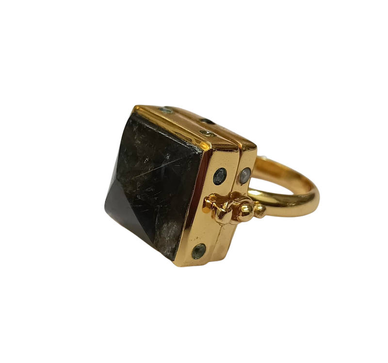 Bejeweled Locket Box Ring Labradorite